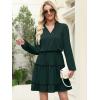 imageCaracilia Long Sleeve Dress for Women Fall 2025 Casual V Neck High Waist Tiered Ruffle Aline Swing Tunic Short Mini DressesDeep Green
