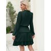 imageCaracilia Long Sleeve Dress for Women Fall 2025 Casual V Neck High Waist Tiered Ruffle Aline Swing Tunic Short Mini DressesDeep Green