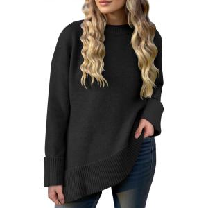 imageCaracilia Womens Oversized Sweaters 2025 Fall Long Sleeve Loose Knit Casual Chunky Pullover SweaterBlack