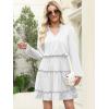 imageCaracilia Long Sleeve Dress for Women Fall 2025 Casual V Neck High Waist Tiered Ruffle Aline Swing Tunic Short Mini DressesWhite