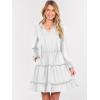 imageCaracilia Long Sleeve Dress for Women Fall 2025 Casual V Neck High Waist Tiered Ruffle Aline Swing Tunic Short Mini DressesWhite