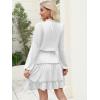 imageCaracilia Long Sleeve Dress for Women Fall 2025 Casual V Neck High Waist Tiered Ruffle Aline Swing Tunic Short Mini DressesWhite