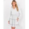 imageCaracilia Long Sleeve Dress for Women Fall 2025 Casual V Neck High Waist Tiered Ruffle Aline Swing Tunic Short Mini DressesWhite