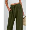 imageCaracilia Women Wide Leg Palazzo Pants Summer High Waist Flowy Casual Trousers Loose Lounge Beach Travel Vacation ClothesArmy Green