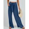 imageCaracilia Women Wide Leg Palazzo Pants Summer High Waist Flowy Casual Trousers Loose Lounge Beach Travel Vacation ClothesDeep Blue