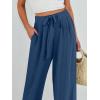 imageCaracilia Women Wide Leg Palazzo Pants Summer High Waist Flowy Casual Trousers Loose Lounge Beach Travel Vacation ClothesDeep Blue