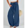 imageCaracilia Women Wide Leg Palazzo Pants Summer High Waist Flowy Casual Trousers Loose Lounge Beach Travel Vacation ClothesDeep Blue