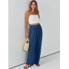 imageCaracilia Women Wide Leg Palazzo Pants Summer High Waist Flowy Casual Trousers Loose Lounge Beach Travel Vacation ClothesDeep Blue