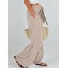 imageCaracilia Women Wide Leg Palazzo Pants Summer High Waist Flowy Casual Trousers Loose Lounge Beach Travel Vacation ClothesParchment