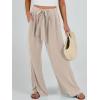 imageCaracilia Women Wide Leg Palazzo Pants Summer High Waist Flowy Casual Trousers Loose Lounge Beach Travel Vacation ClothesParchment