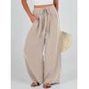 imageCaracilia Women Wide Leg Palazzo Pants Summer High Waist Flowy Casual Trousers Loose Lounge Beach Travel Vacation ClothesParchment