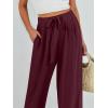 imageCaracilia Women Wide Leg Palazzo Pants Summer High Waist Flowy Casual Trousers Loose Lounge Beach Travel Vacation ClothesWine Red