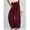 imageCaracilia Women Wide Leg Palazzo Pants Summer High Waist Flowy Casual Trousers Loose Lounge Beach Travel Vacation ClothesWine Red