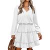 imageCaracilia Long Sleeve Dress for Women Fall 2025 Casual V Neck High Waist Tiered Ruffle Aline Swing Tunic Short Mini DressesWhite