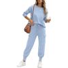 imageCaracilia Womens Two Piece Outfits Sweater Sets Long Sleeve Knit Tops Matching Cargo Jogger Pants 2025 Fall Lounge SetsSky Blue