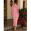 imageCaracilia Womens Mesh Dress Long Sleeve Mock Neck Bodycon Sheer Going Out Cocktail Night Club Midi Dresses 3 Piece OutfitsDark Pink