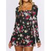imageCaracilia Womens Sexy Mesh Ruched Mini Dresses Long Sleeve Square Neck Tie Fall Club Party Cocktail Short Dress 2025 FashionBlack Floral