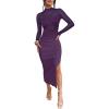 imageCaracilia Womens Mesh Dress Long Sleeve Mock Neck Bodycon Sheer Going Out Cocktail Night Club Midi Dresses 3 Piece OutfitsPurple