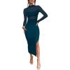 imageCaracilia Womens Mesh Dress Long Sleeve Mock Neck Bodycon Sheer Going Out Cocktail Night Club Midi Dresses 3 Piece OutfitsTeal