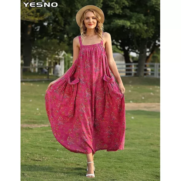 YESNO Maxi Dress for Women with Pockets Boho Summer Dress with Wide Adjustable Buttoned Strap E9600 E96 as Picture26