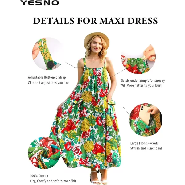 YESNO Maxi Dress for Women with Pockets Boho Summer Dress with Wide Adjustable Buttoned Strap E9600 E96 as Picture26