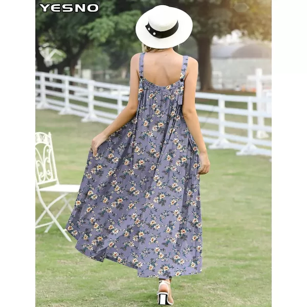 YESNO Maxi Dress for Women with Pockets Boho Summer Dress with Wide Adjustable Buttoned Strap E96E96 as Picture02