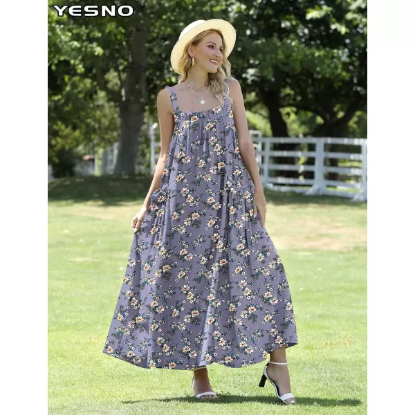 YESNO Maxi Dress for Women with Pockets Boho Summer Dress with Wide Adjustable Buttoned Strap E96E96 as Picture02