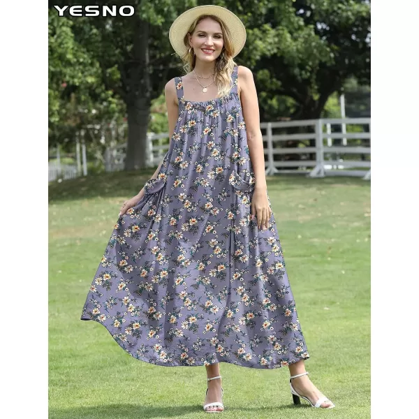 YESNO Maxi Dress for Women with Pockets Boho Summer Dress with Wide Adjustable Buttoned Strap E96E96 as Picture02