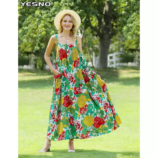 YESNO Maxi Dress for Women with Pockets Boho Summer Dress with Wide Adjustable Buttoned Strap E96E96 as Picture10