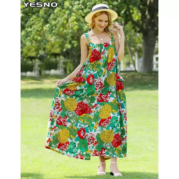 YESNO Maxi Dress for Women with Pockets Boho Summer Dress with Wide Adjustable Buttoned Strap E96E96 as Picture10