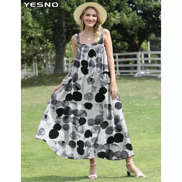 YESNO Maxi Dress for Women with Pockets Boho Summer Dress with Wide Adjustable Buttoned Strap E96E96 as Picture103 R