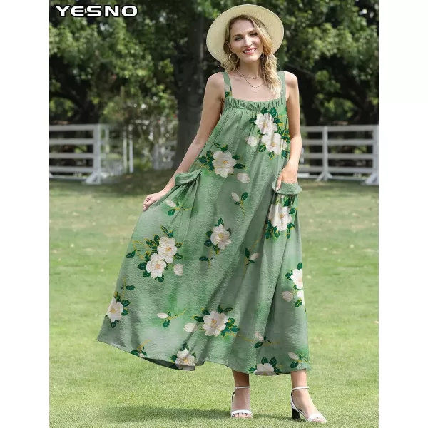 YESNO Maxi Dress for Women with Pockets Boho Summer Dress with Wide Adjustable Buttoned Strap E96E96 as Picture127