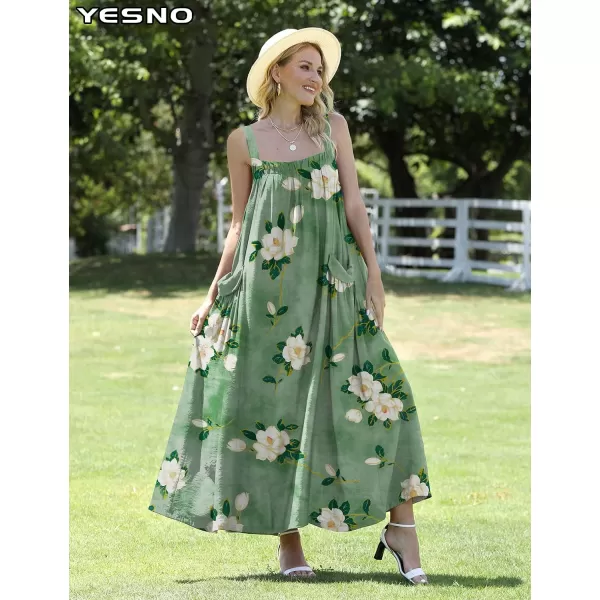 YESNO Maxi Dress for Women with Pockets Boho Summer Dress with Wide Adjustable Buttoned Strap E96E96 as Picture127