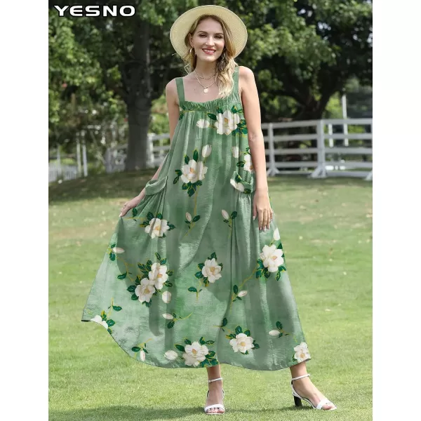 YESNO Maxi Dress for Women with Pockets Boho Summer Dress with Wide Adjustable Buttoned Strap E96E96 as Picture127