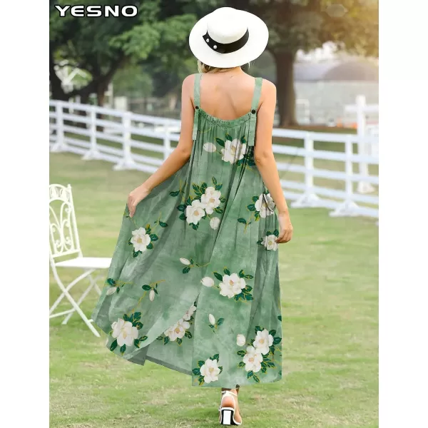 YESNO Maxi Dress for Women with Pockets Boho Summer Dress with Wide Adjustable Buttoned Strap E96E96 as Picture127