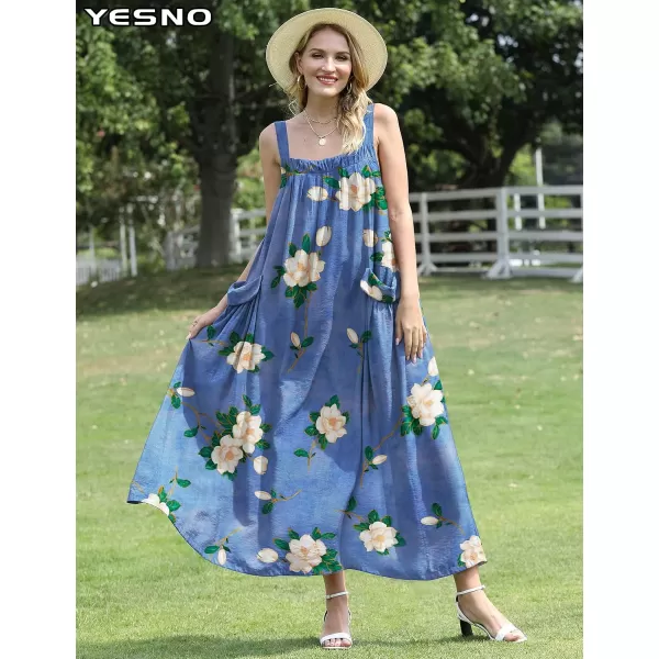 YESNO Maxi Dress for Women with Pockets Boho Summer Dress with Wide Adjustable Buttoned Strap E96E96 as Picture129