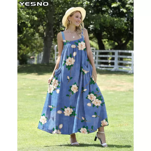 YESNO Maxi Dress for Women with Pockets Boho Summer Dress with Wide Adjustable Buttoned Strap E96E96 as Picture129