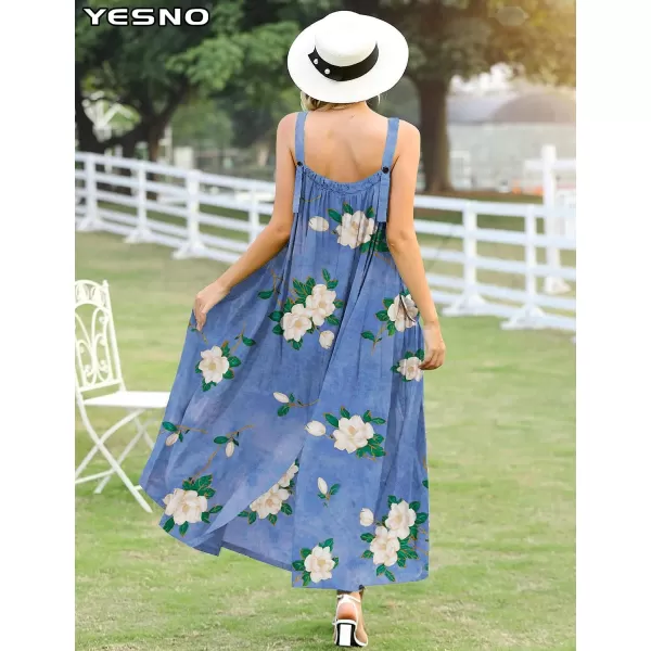 YESNO Maxi Dress for Women with Pockets Boho Summer Dress with Wide Adjustable Buttoned Strap E96E96 as Picture129