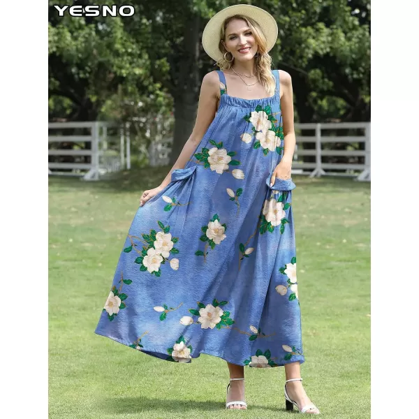 YESNO Maxi Dress for Women with Pockets Boho Summer Dress with Wide Adjustable Buttoned Strap E96E96 as Picture129