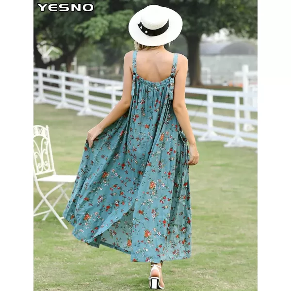 YESNO Maxi Dress for Women with Pockets Boho Summer Dress with Wide Adjustable Buttoned Strap E96E96 as Picture14