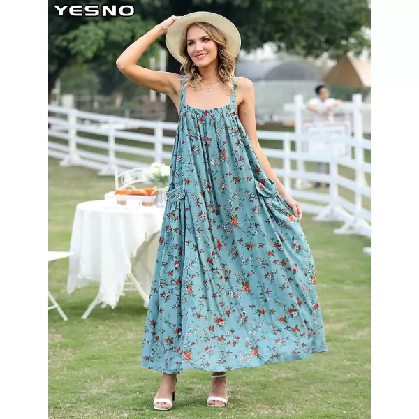 YESNO Maxi Dress for Women with Pockets Boho Summer Dress with Wide Adjustable Buttoned Strap E96E96 as Picture14