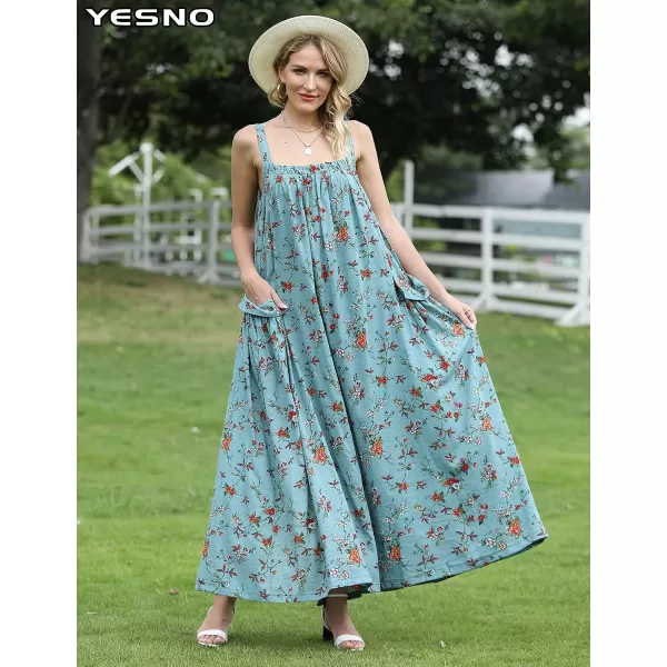 YESNO Maxi Dress for Women with Pockets Boho Summer Dress with Wide Adjustable Buttoned Strap E96E96 as Picture14