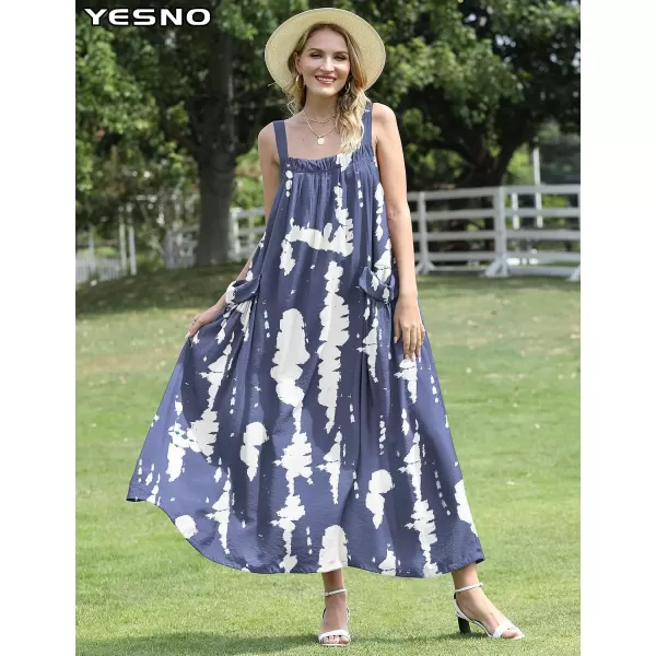 YESNO Maxi Dress for Women with Pockets Boho Summer Dress with Wide Adjustable Buttoned Strap E96E96 as Picture147