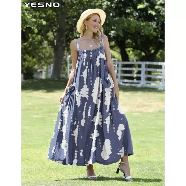 YESNO Maxi Dress for Women with Pockets Boho Summer Dress with Wide Adjustable Buttoned Strap E96E96 as Picture147