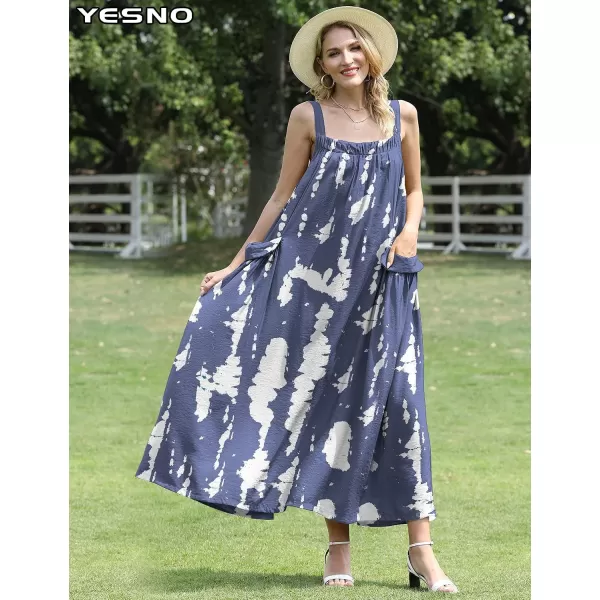 YESNO Maxi Dress for Women with Pockets Boho Summer Dress with Wide Adjustable Buttoned Strap E96E96 as Picture147