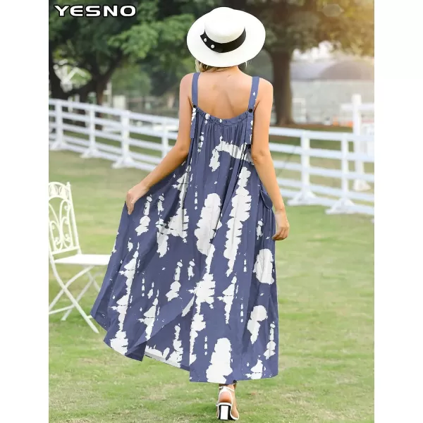 YESNO Maxi Dress for Women with Pockets Boho Summer Dress with Wide Adjustable Buttoned Strap E96E96 as Picture147