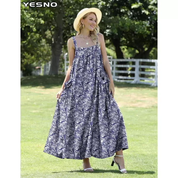 YESNO Maxi Dress for Women with Pockets Boho Summer Dress with Wide Adjustable Buttoned Strap E96E96 as Picture148