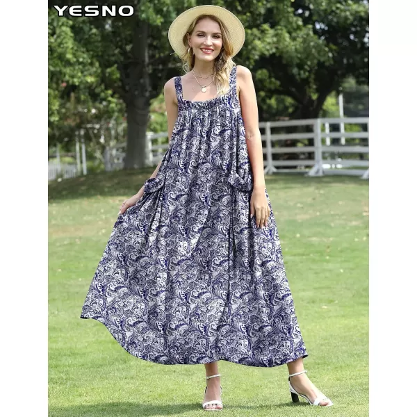 YESNO Maxi Dress for Women with Pockets Boho Summer Dress with Wide Adjustable Buttoned Strap E96E96 as Picture148