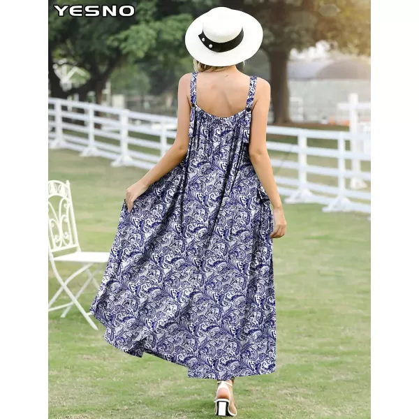YESNO Maxi Dress for Women with Pockets Boho Summer Dress with Wide Adjustable Buttoned Strap E96E96 as Picture148