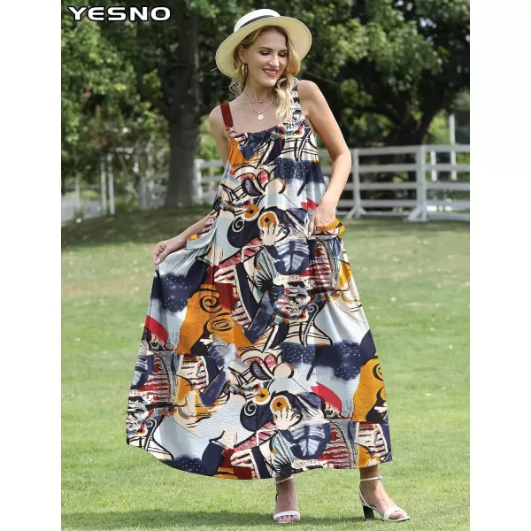 YESNO Maxi Dress for Women with Pockets Boho Summer Dress with Wide Adjustable Buttoned Strap E96E96 as Picture149